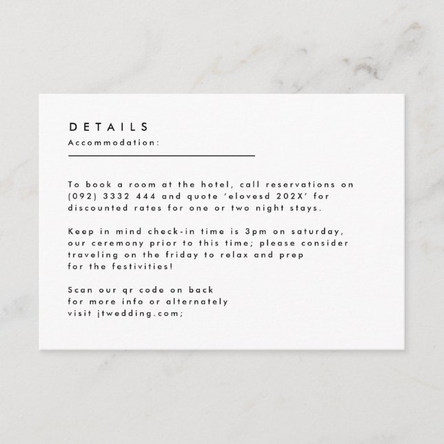 Carte D'accompagnement Monogramme blanc noir simple et moderne (Devant)