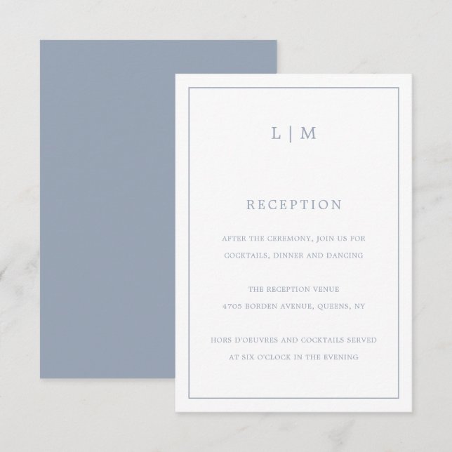 Carte D'accompagnement Monogramme bleu foncé simple Mariage élégant (Devant / Derrière)