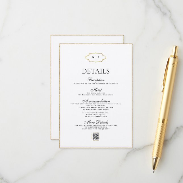 CARTE D'ACCOMPAGNEMENT MONOGRAMME CLASSIQUE ET MARIAGE DE CALLIGRAPHIE RO (Devant/Arrière en situation)