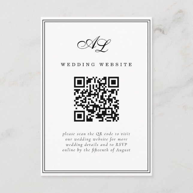 Carte D'accompagnement Monogramme classique Noir et blanc Mariage traditi (Devant)