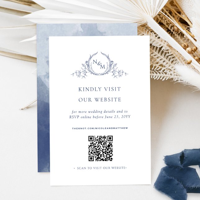 Carte D'accompagnement Monogramme couleur bleu marine QR Code /RSVP Onlin (Créateur téléchargé)