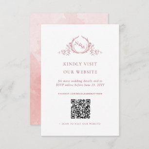 Carte D'accompagnement Monogramme couleur rose vif QR Code/RSVP en ligne