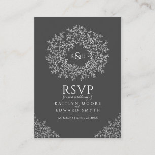 Carte D'accompagnement Monogramme de feuille gris foncé RSVP mariage
