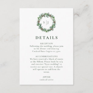 Carte D'accompagnement Monogramme d'hiver minimaliste Mariage de couronne