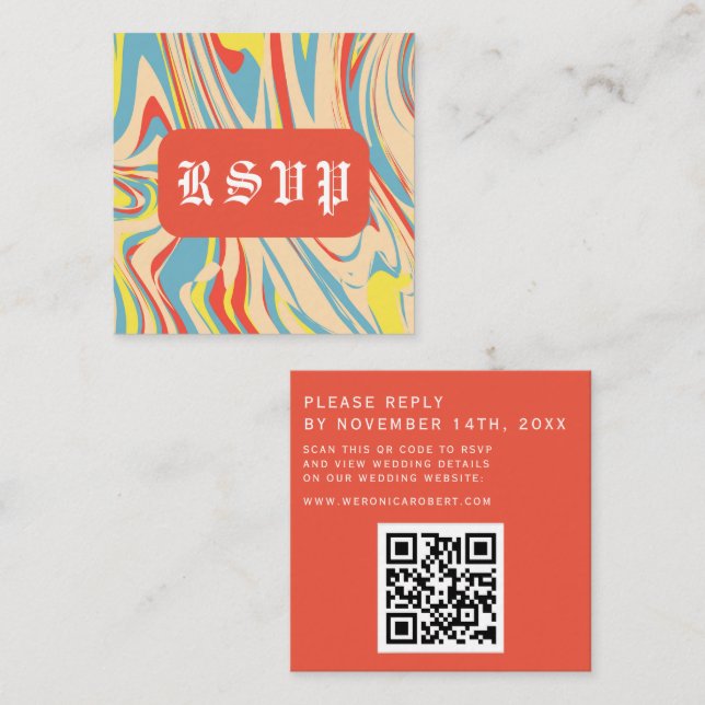 Carte D'accompagnement Monogramme du code QR Abstrait de la torsion rétro (Devant / Derrière)