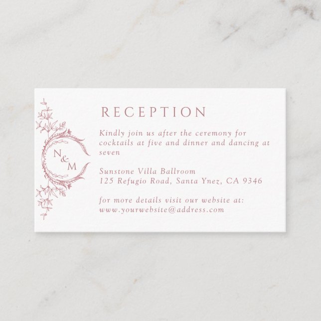 Carte D'accompagnement Monogramme Dusty Rose Aquarelle Réception de maria (Devant)