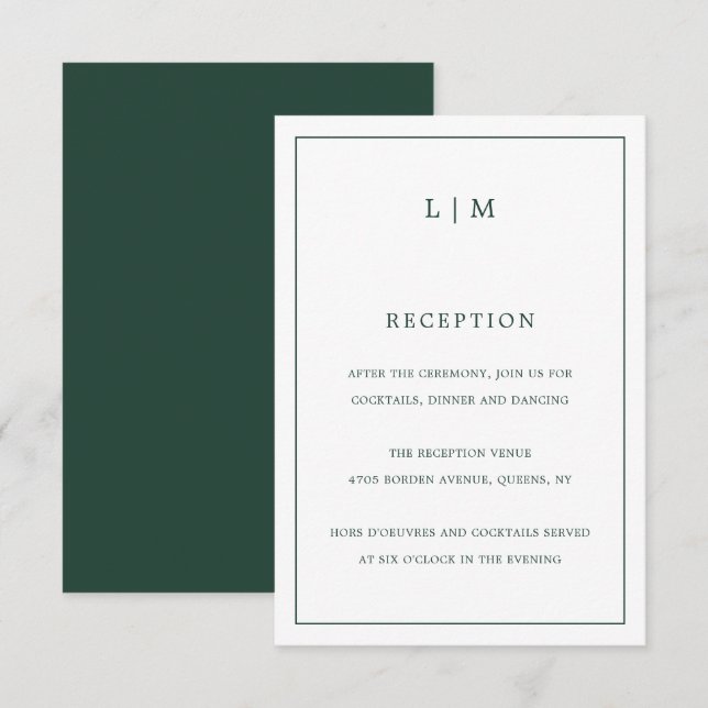 Carte D'accompagnement Monogramme élégant de couleur vert forêt simple po (Devant / Derrière)