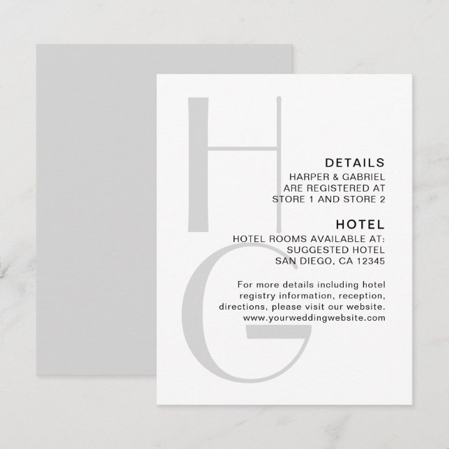 Carte D'accompagnement Monogramme élégant. Détails mariages modernes simp (Devant / Derrière)