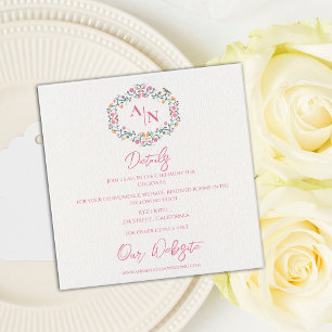 Carte D'accompagnement Monogramme Elegant Floral Frame Mariage Détails