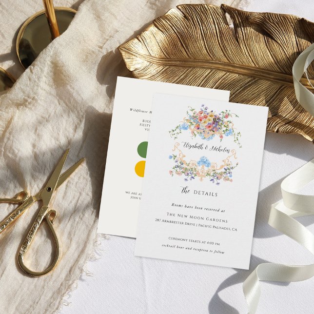 Carte D'accompagnement Monogramme floral | Détails de l'invité Mariage (Créateur téléchargé)