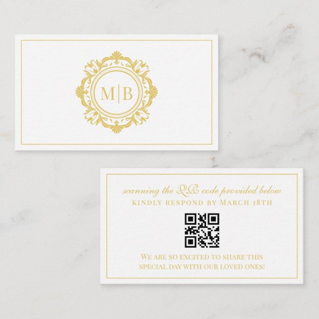 Carte D'accompagnement Monogramme floral Ornate Gold Wedding RSVP (Devant / Derrière)