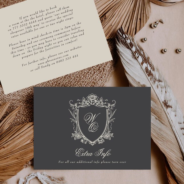 Carte D'accompagnement Monogramme Formel Floral Crest Info Mariage (Créateur téléchargé)