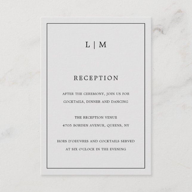 Carte D'accompagnement Monogramme gris clair simple Mariage élégant (Devant)