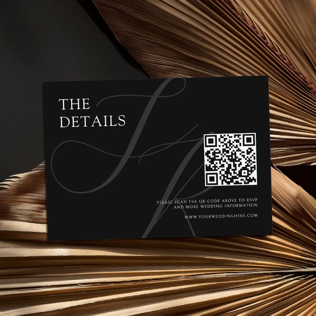 Carte D'accompagnement Monogramme minimaliste moderne Mariage noir et bla (Créateur téléchargé)