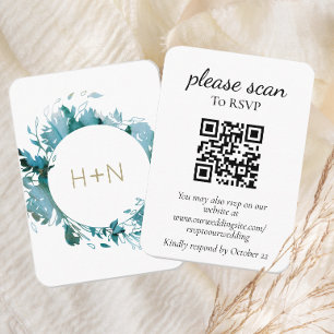 Carte D'accompagnement Monogramme moderne Turquoise RSVP avec code QR