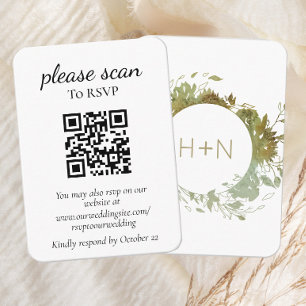 Carte D'accompagnement Monogramme moderne vert RSVP avec code QR
