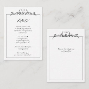 Carte D'accompagnement Monogramme noir blanc Floral Détails sur le Mariag