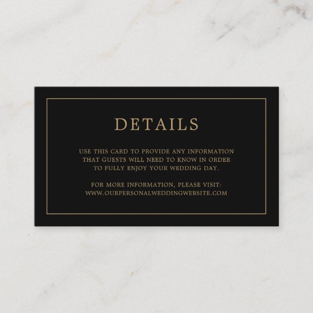 Carte D'accompagnement Monogramme noir et or simple Mariage élégant (Devant)