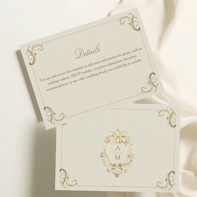 Carte D'accompagnement Monogramme or baroque Détails du Mariage (Créateur téléchargé)