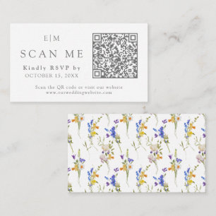 Carte D'accompagnement Monogramme QR Code Site web Mariage floral RSVP