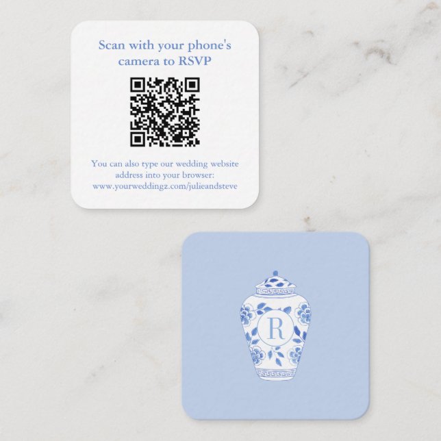 Carte D'accompagnement Monogramme Quelque chose de Wedding shower bleu QR (Devant / Derrière)