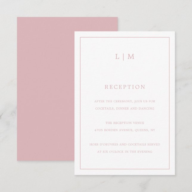 Carte D'accompagnement Monogramme rose clair simple Mariage élégant (Devant / Derrière)
