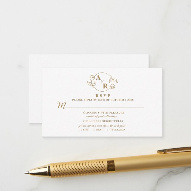 Carte D'accompagnement Monogramme rose classique élégant, mariage floral  (Devant/Arrière en situation)