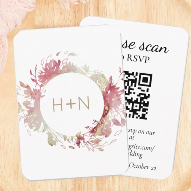 Carte D'accompagnement Monogramme rose moderne RSVP avec code QR (Créateur téléchargé)