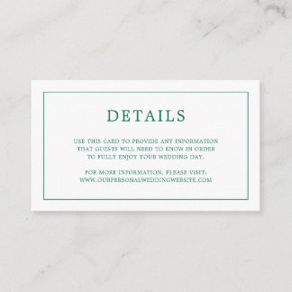 Carte D'accompagnement Monogramme vert émeraude simple Mariage élégant