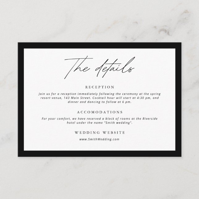 Carte D'accompagnement Monogramme Wreath noir blanc Détails Mariage (Devant)