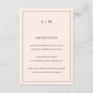 Carte D'accompagnement Monographie rose pâle simple Mariage élégant