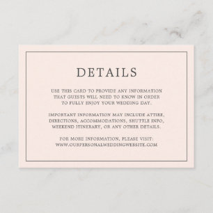 Carte D'accompagnement Monographie rose pâle simple Mariage élégant