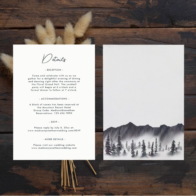Carte D'accompagnement Monts à feuillage persistant Pine Tree Mariage sim (Front/Back
)