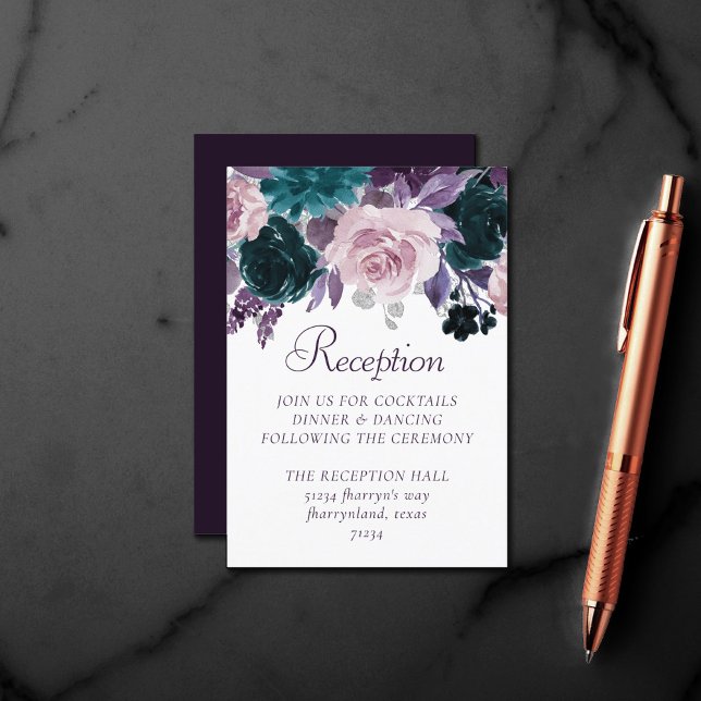 Carte D'accompagnement Moody Boho | Eggplant Purple et réception Turquois (Créateur téléchargé)