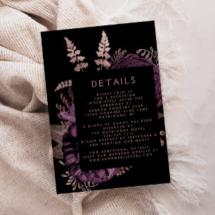 Carte D'accompagnement Moody Dark Floral Purple Rose Gold Détails Mariage