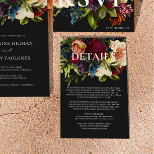 Carte D'accompagnement Moody Floral Burgundy et Black Mariages détails