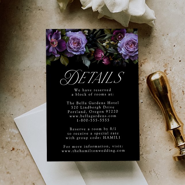 Carte D'accompagnement Moody Gothic Purple Floral Détails du Mariage (Créateur téléchargé)