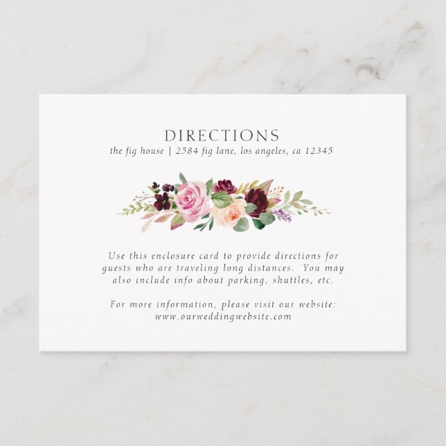 Carte D'accompagnement Moody Plum Floral Garland Mariage Directions (Devant)