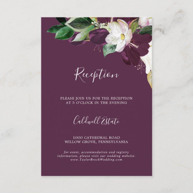 Carte D'accompagnement Moody Plum Purple Mariage Réception Insertion Cart (Devant)