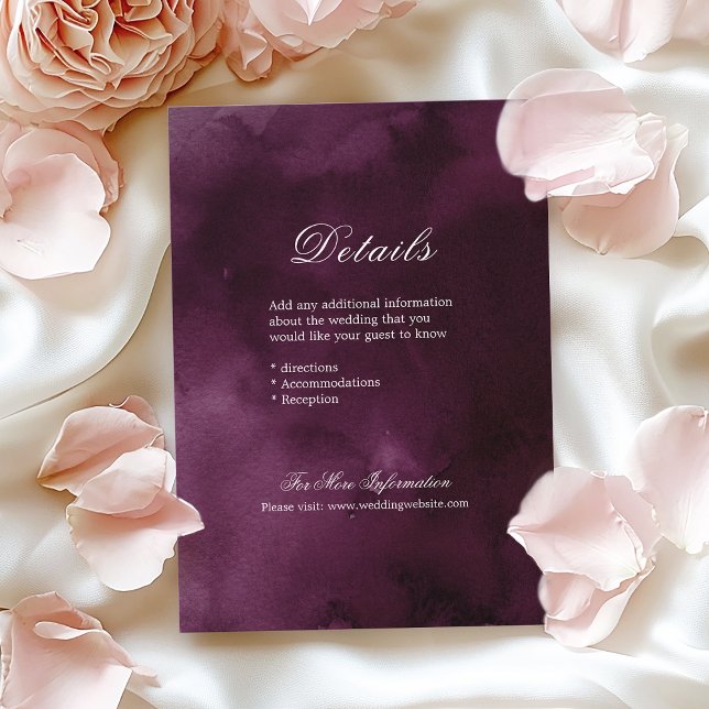 Carte D'accompagnement Moody romantique calligraphie de prune détails mar (Romantic moody plum calligraphy wedding details enclosure card)