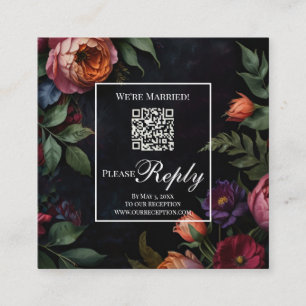 Carte D'accompagnement Moody vintage floral We're Married rsvp QR code