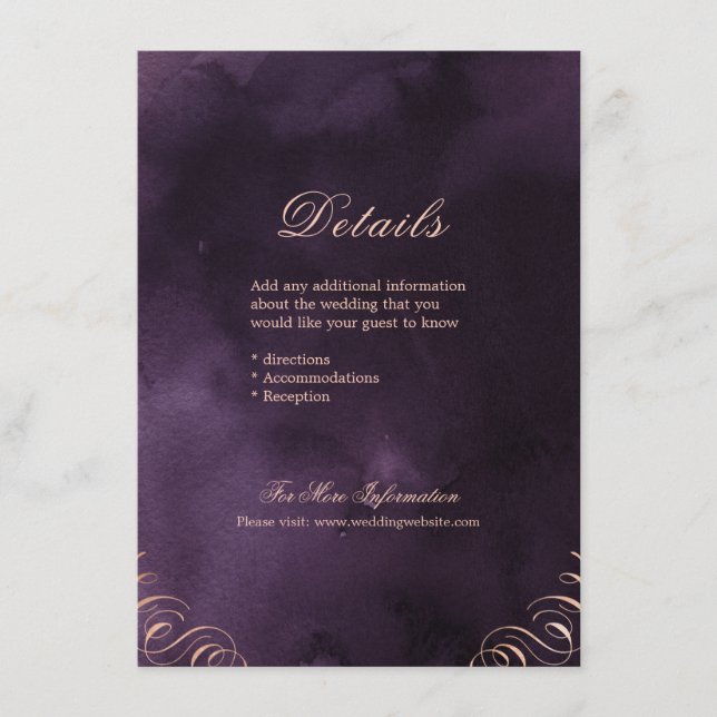 Carte D'accompagnement Moody violet rose or calligraphie détails du maria (Devant)