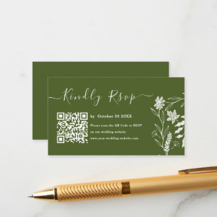 Carte D'accompagnement Moss Green Boho Typographie QR Code RSVP Mariage