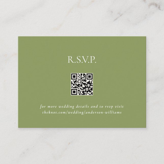 Carte D'accompagnement Moss Green Contemporary QR Code Mariage RSVP II (Devant)