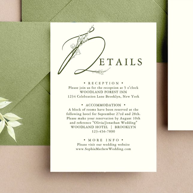 Carte D'accompagnement Moss Green Moss Moss Détails du Mariage (Créateur téléchargé)