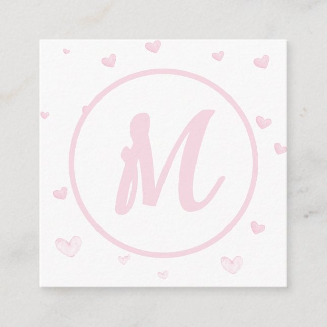 Carte D'accompagnement Motif Coeur rose Fille Romantique Monogramme (Devant)