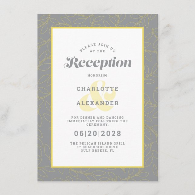 Carte D'accompagnement Motif de réception moderne de mariage jaune et gri (Devant)