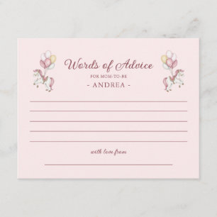 Carte D'accompagnement Mots de conseils pour Baby Shower de fille en rose