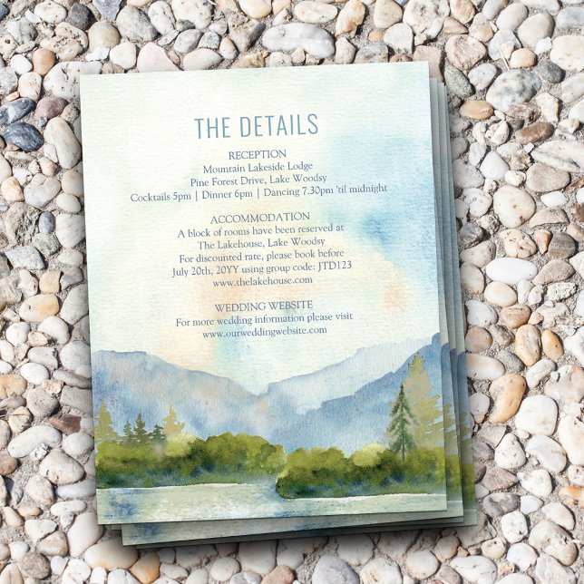 Carte D'accompagnement Mountain Lake Détails du Mariage Aquarelle (Créateur téléchargé)