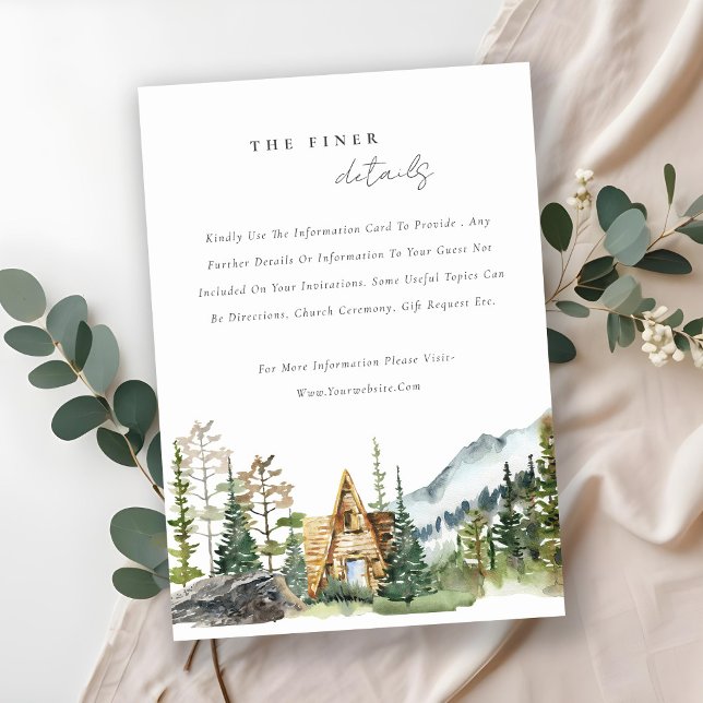 Carte D'accompagnement Mountain Pine Forest Wood Cabine Détail du Mariage (Créateur téléchargé)
